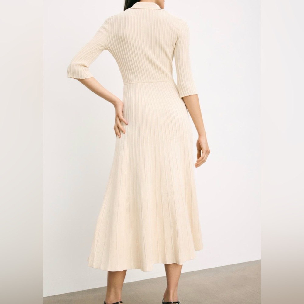 Maje NWT Cream Shimmer Ribbed Knit Maxi Dress Gold Buttons US 10 (EU 42) - Picture 3 of 8